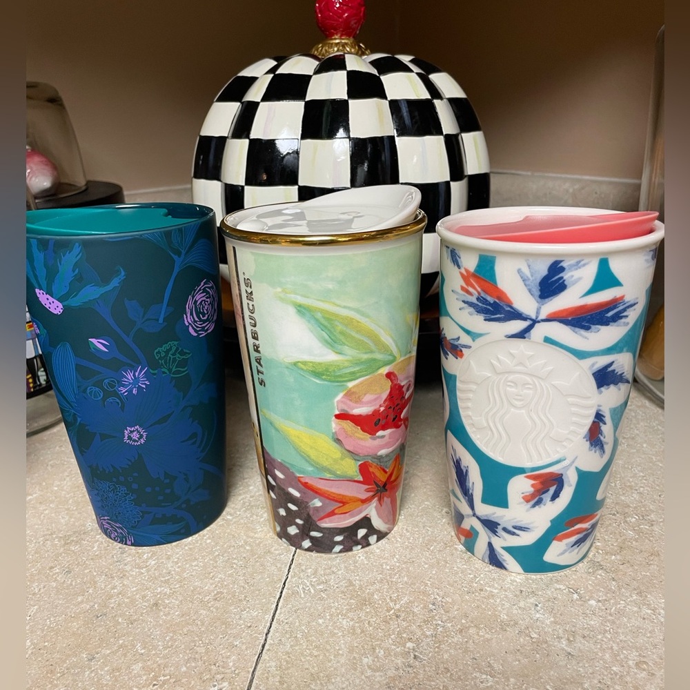 Starbucks Teal, Gold, and White Artistic Tumblers